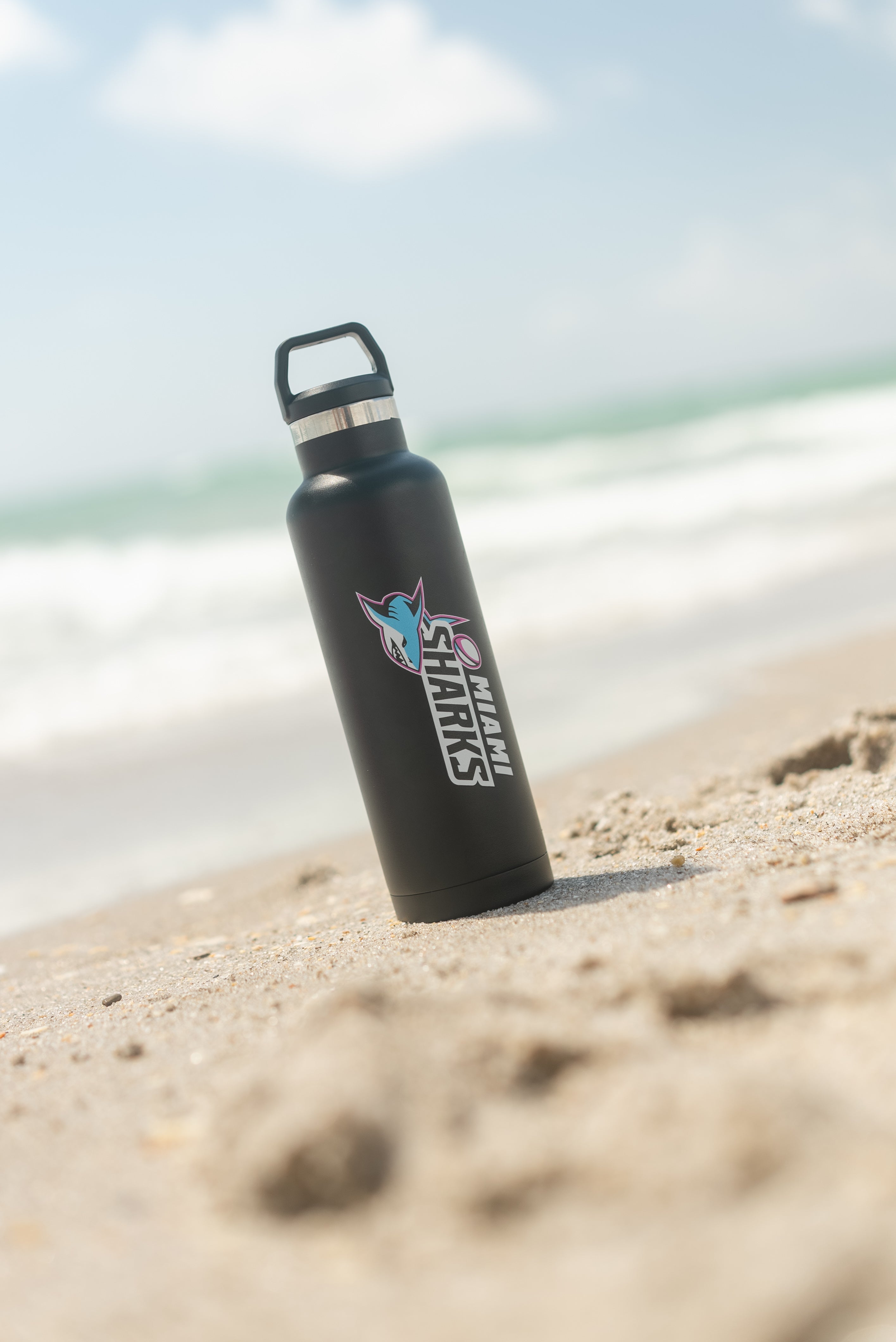 Miami Sharks Matte Black 20oz Water Bottle